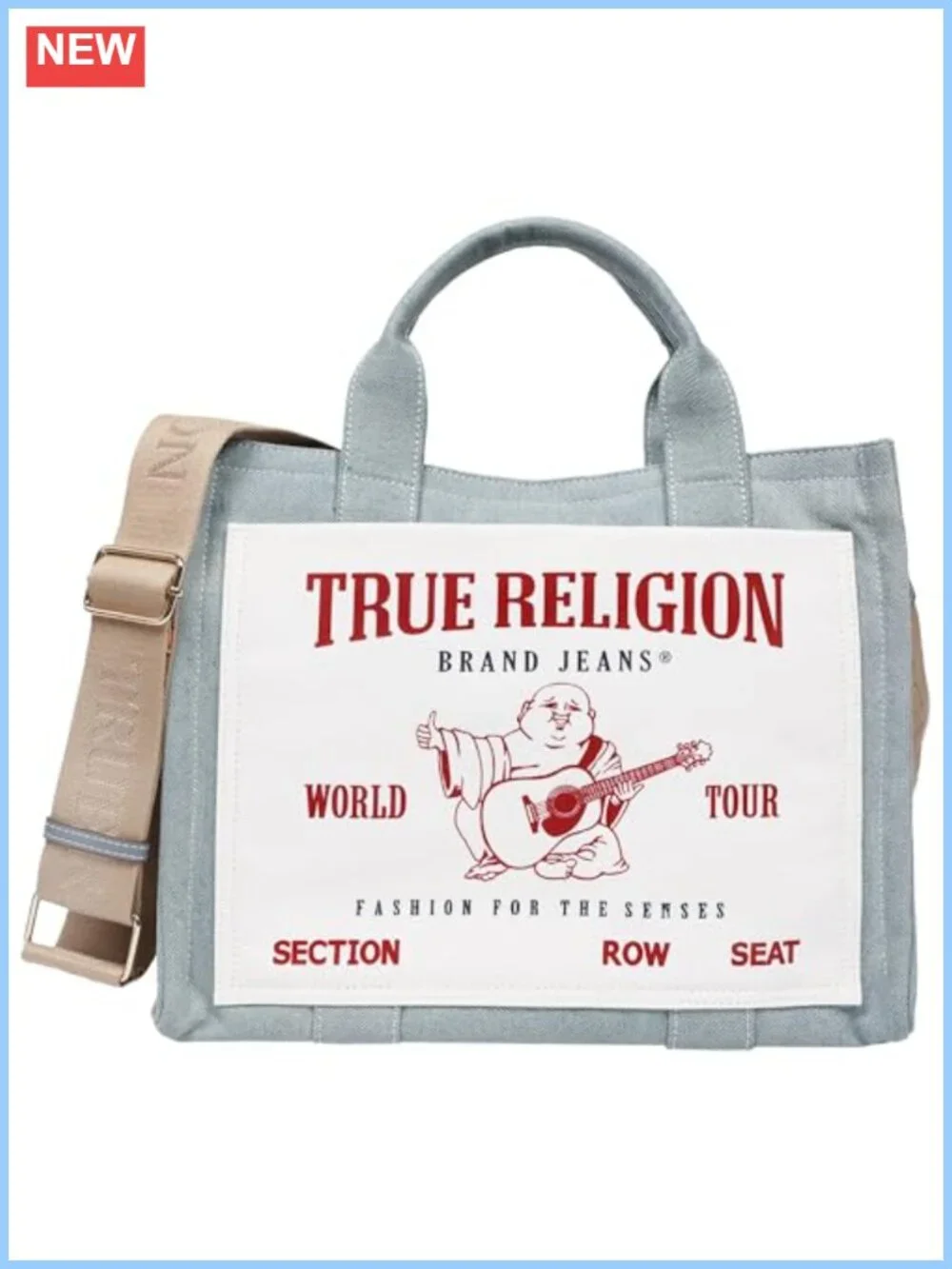 True Religion Tote Bag Light Wash Denim Buddha World Tour Women's Purse